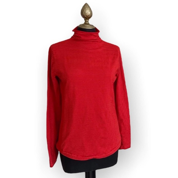 Duluth Trading Co Sweater Turtleneck Red Orange Striped Long Sleeve Size Small - Picture 1 of 6
